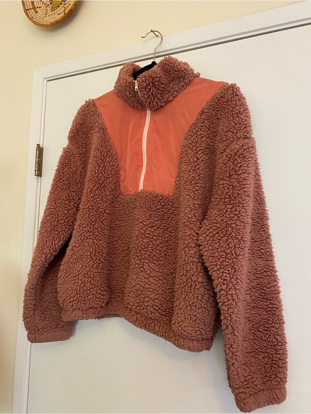 wild fable Rust-Pink Plush Teddy Half-Zip Jacket